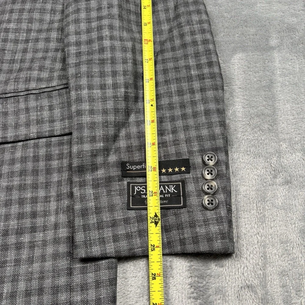 Jos A Bank Signature 40R Sport Coat Gray Plaid Wool Silk Linen Blazer NWT